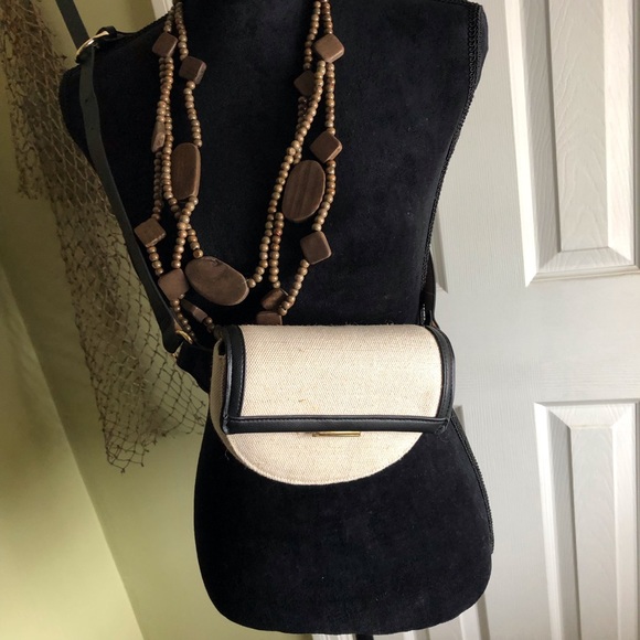 Women’s H&M Shoulder/Belt Mini Bag Purse Canvas Leather Cream Black NWOT - Picture 2 of 8